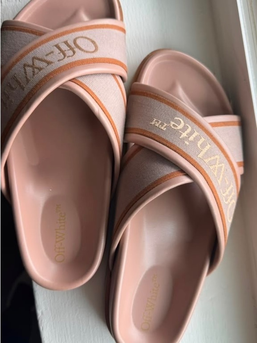 Off-White Blush Crisscross Logo Slide Sandals